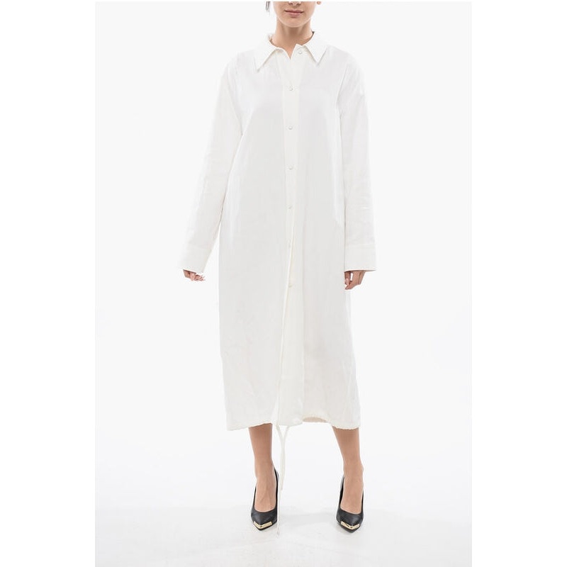 Coated Linen Chemisier with Drawstring Long Dress