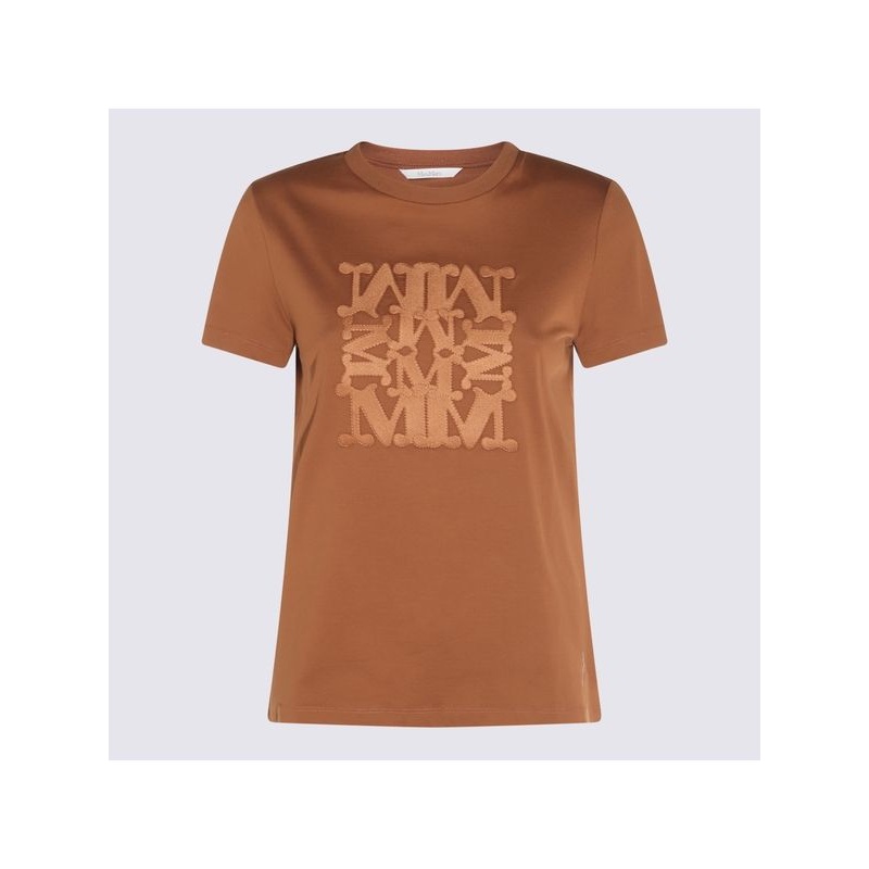 Max Mara T-shirts and Polos Leather Brown Half Sleeve