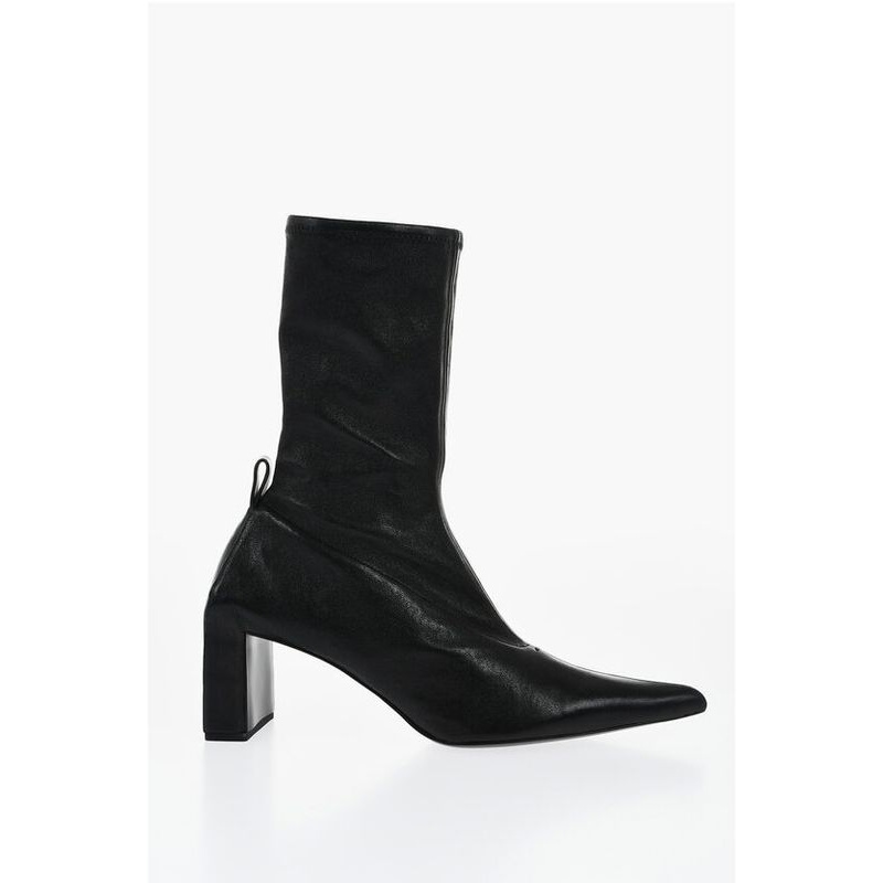 Pointed Leather Booties Heel 7 cm Middle Boots