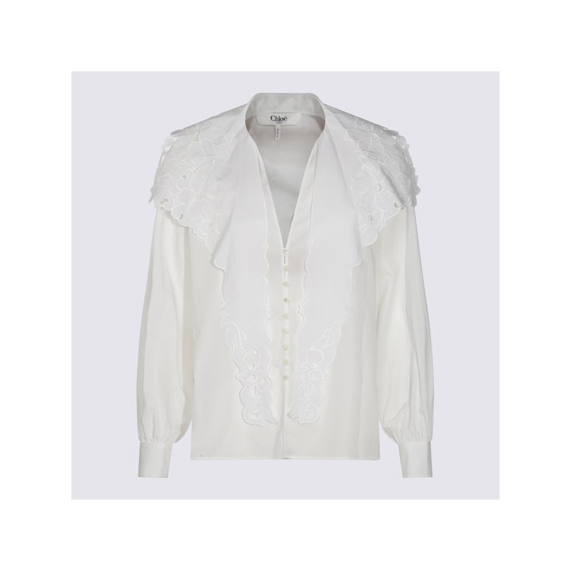 Cutout Scarf-neck Cotton Shirt