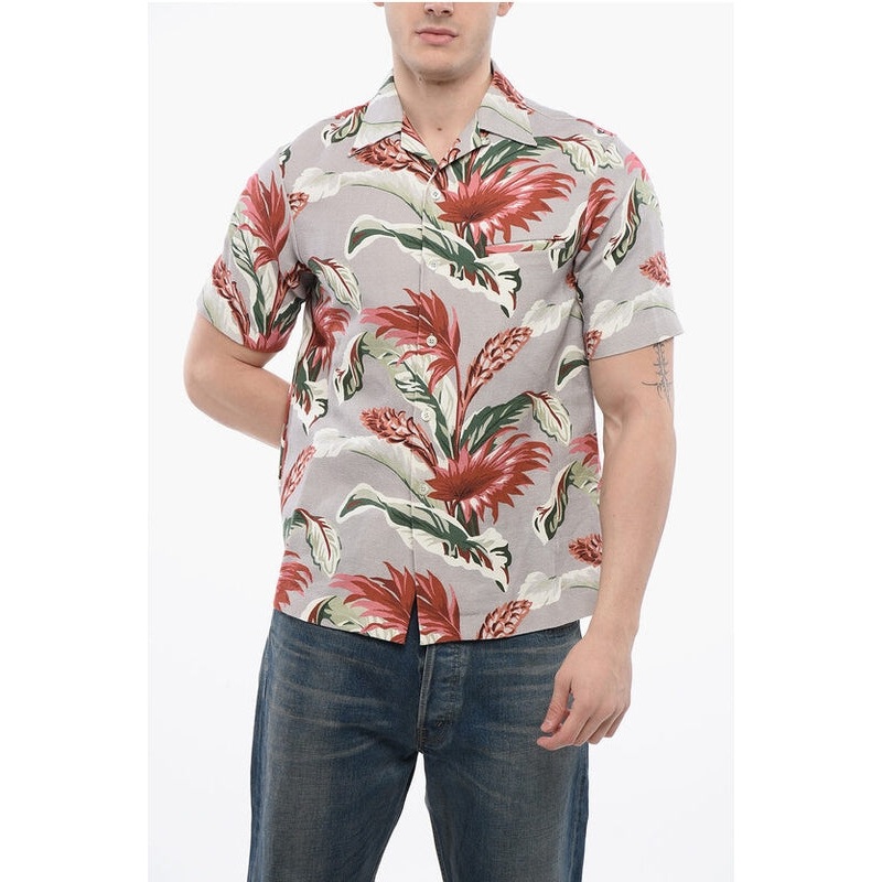 Linen Blend Short Sleeved Shirt With Floral Print Shirts