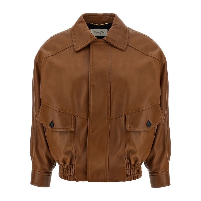Brown Leather Bomber Jacket|FR 34