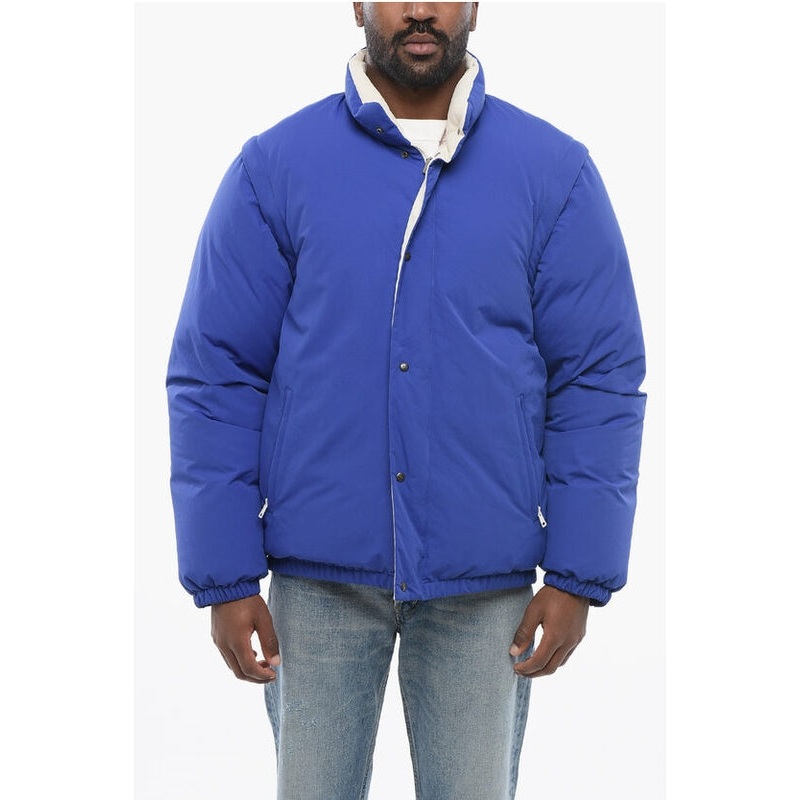 Nylon Down Jacket with Embroidered Logo and Removable Sleeve Down