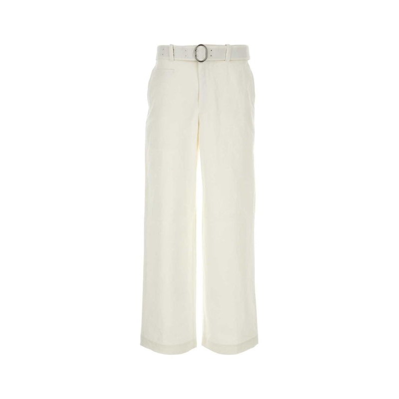 Belted White Cotton Wide Pants
