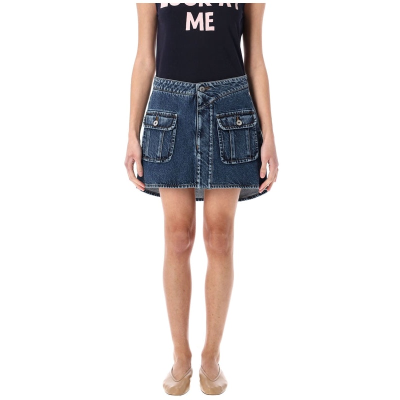 Curved patch pockets mini denim skirt Skirts