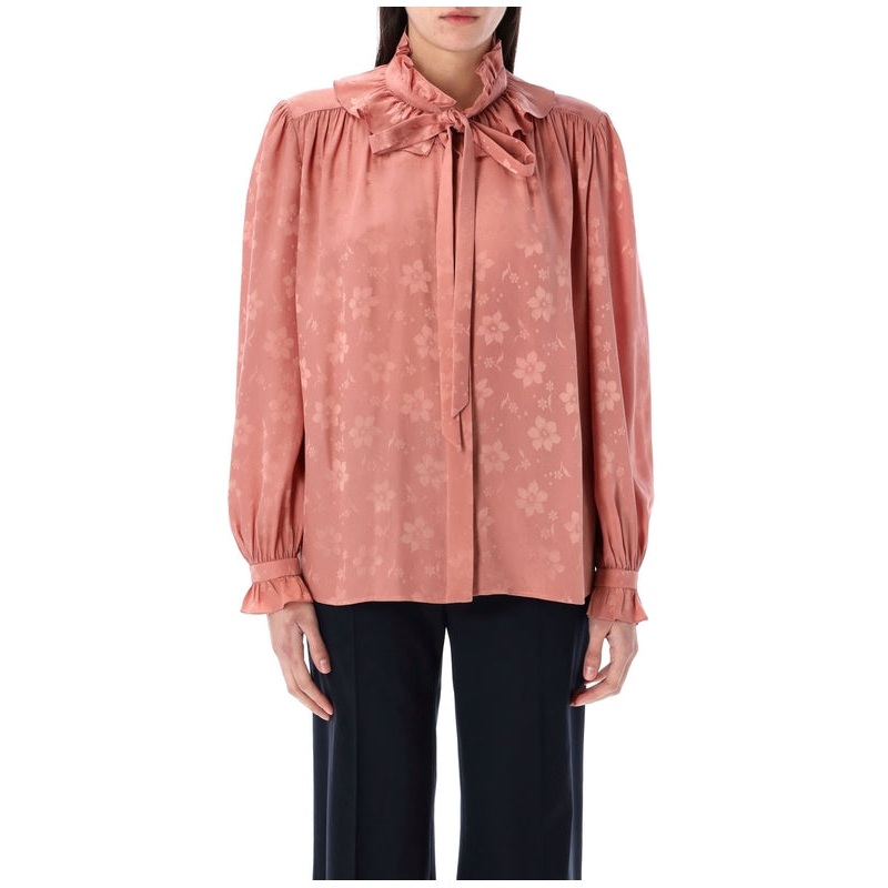 Flower Jacquard Silk Blouse|FR 36|FR 38