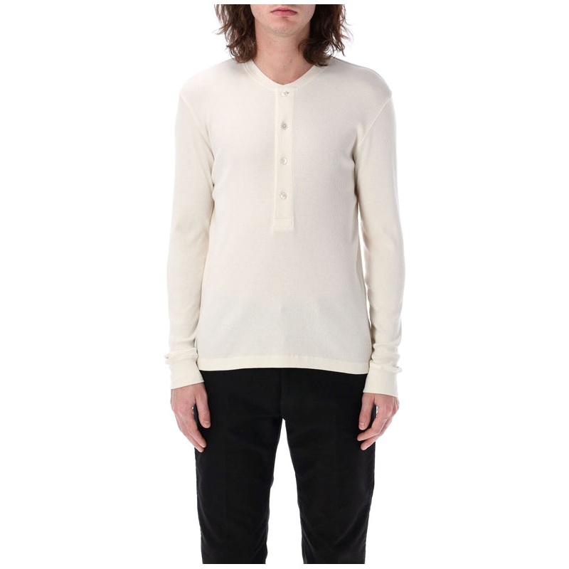 Cotton and modal rib Henley Long Sleeve