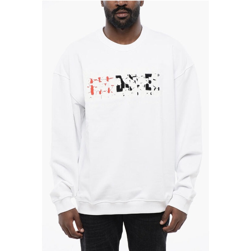Solid Color S-NABEL-M Crew-neck Sweatshirt with Cracked Effe Sweatshirts