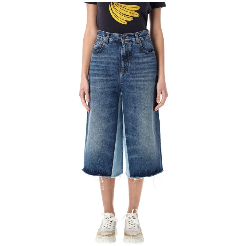 Back Logo Patch Cotton Denim Shorts