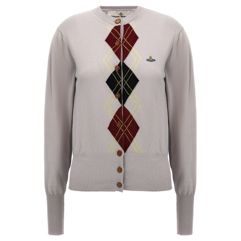 Orb Argyle Pattern Wool Blend Cardigan