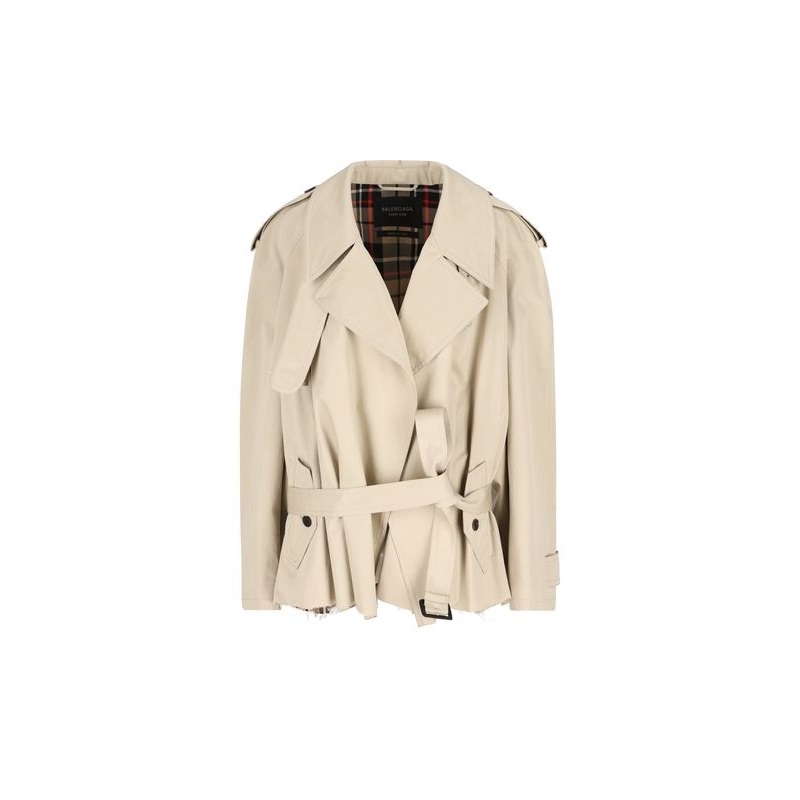 Belt Detail Cotton Crop Trench Coat