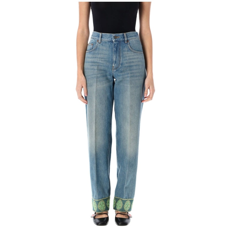 Jacquard trims denim pant Denim Pants