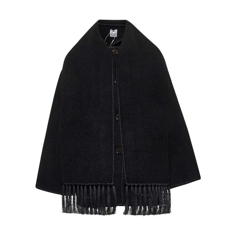 Black Jacket with Scarf Detail on the Front in Wool Blend Woman Coats