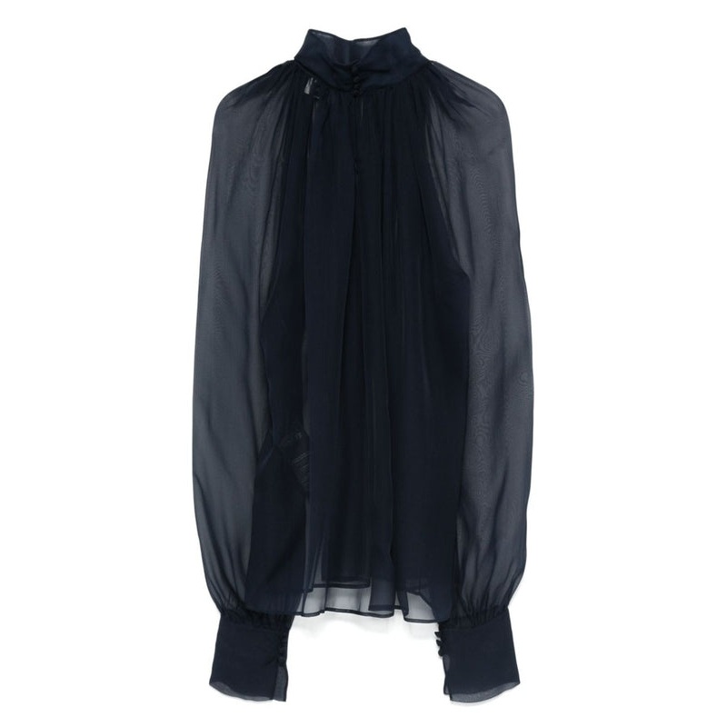 Scarf Detail High-neck Silk Shirt