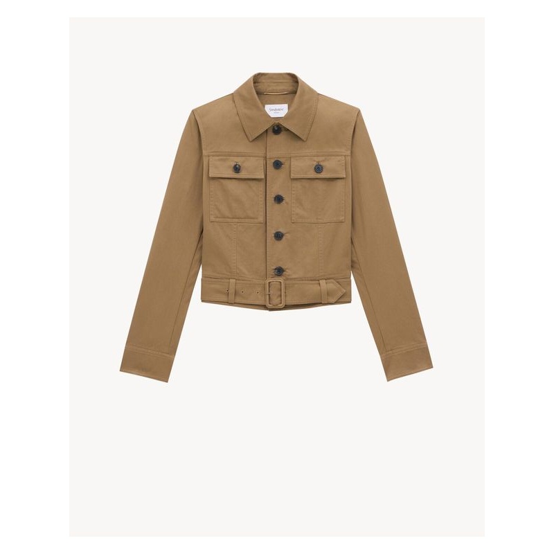 Belt Detail Cotton Crop Jacket