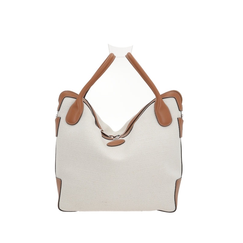 Logo Patch Canvas Leather Tote
  Bag