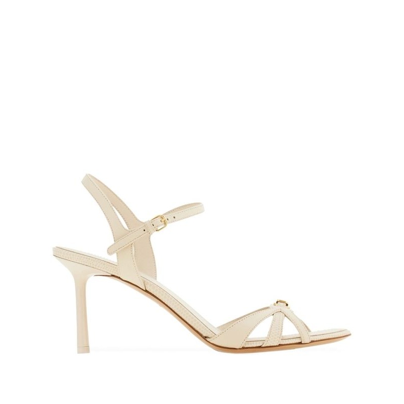 Metal Logo Detail Leather Sandal Heel