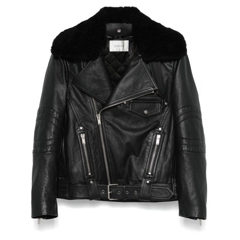 Shearing Collar Leather Biker
  Jacket