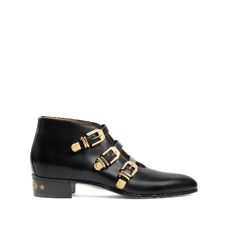 Buckle Strap Leather Ankle
  Boots