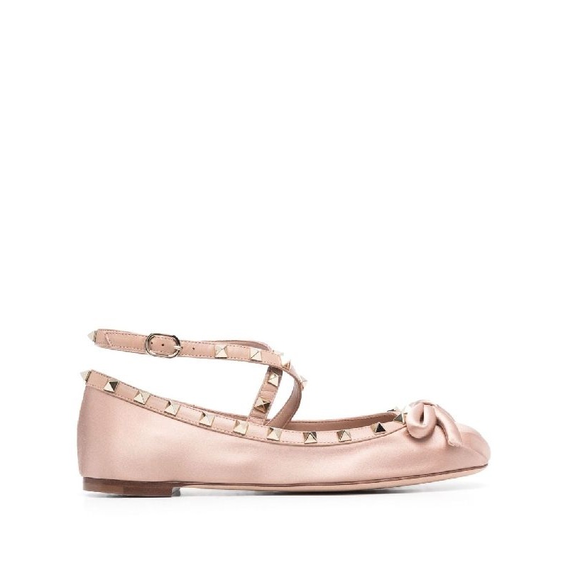 Rockstud Bow Satin Flat Shoes|40|38.5