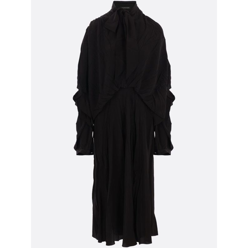 Bow Decoration Draped Silk Mini Dress