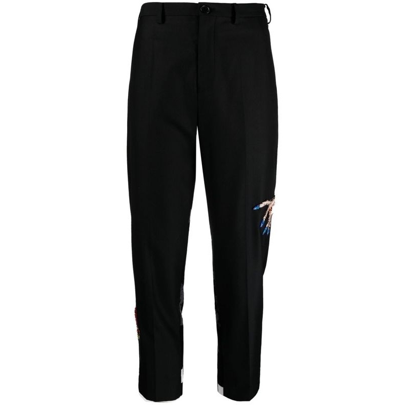 Graphic Printed Sequin Embroidered Wool Silk Pants