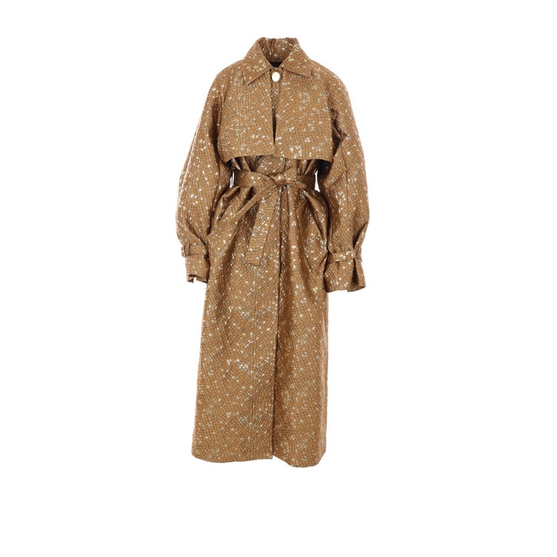 Jacquard Pattern Belted Coat|38|40