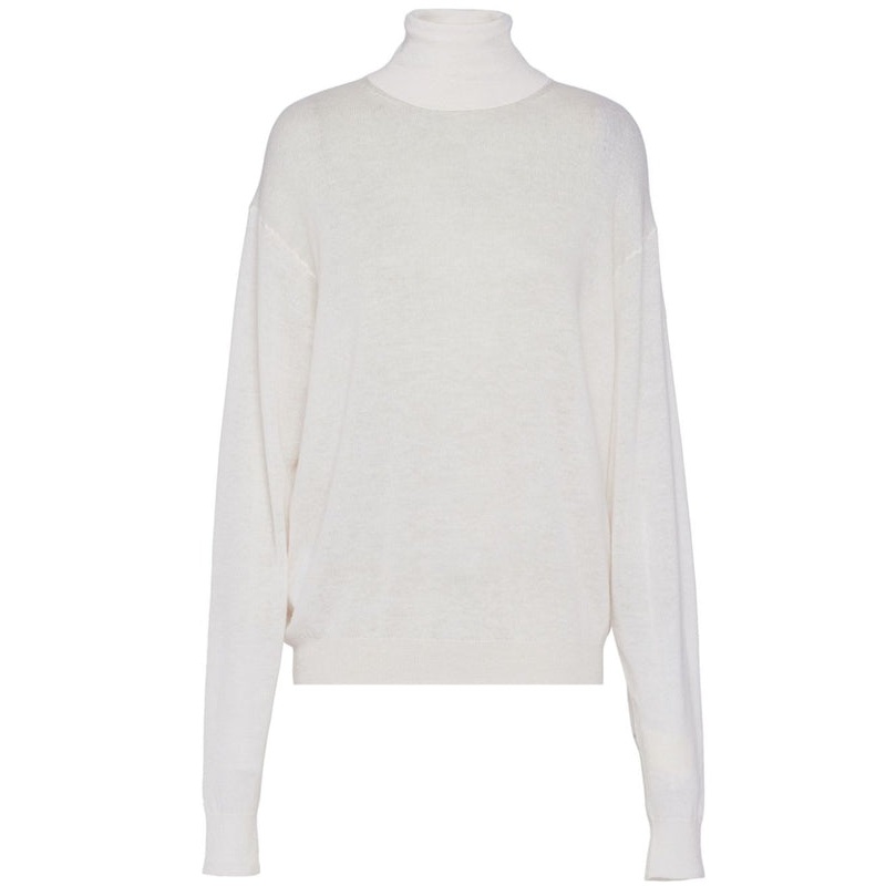 Back Logo Label High Neck Cashmere Knit