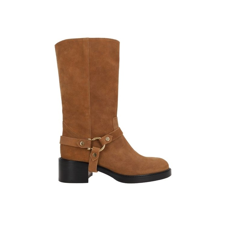 Harness Detail Leather Mid Boots