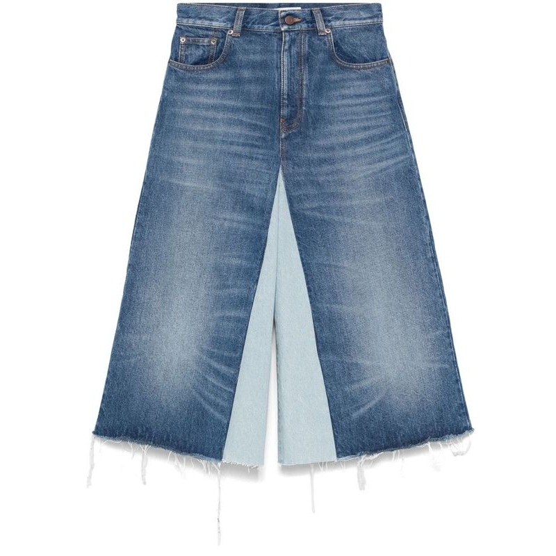 Two-Tone Cotton Denim Shorts|40