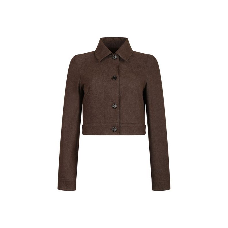 Brown Cotton Crop Jacket|40