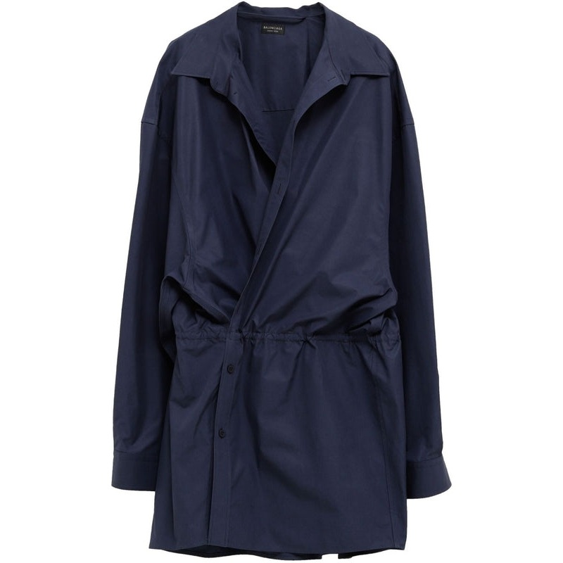 Shirt Detail Asymmetrical Cotton Mini Dress