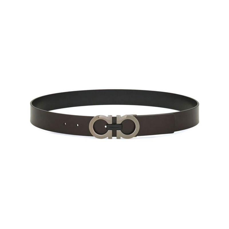 Gancini Detail Leather Reversible Belt