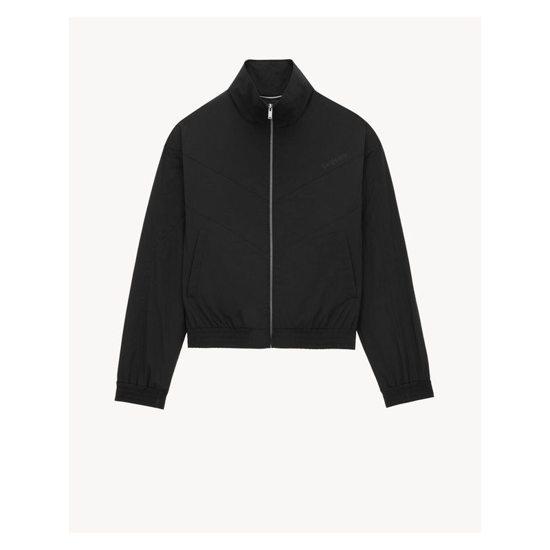 High-neck Logo Embroidered Nylon Zip-up Jacket