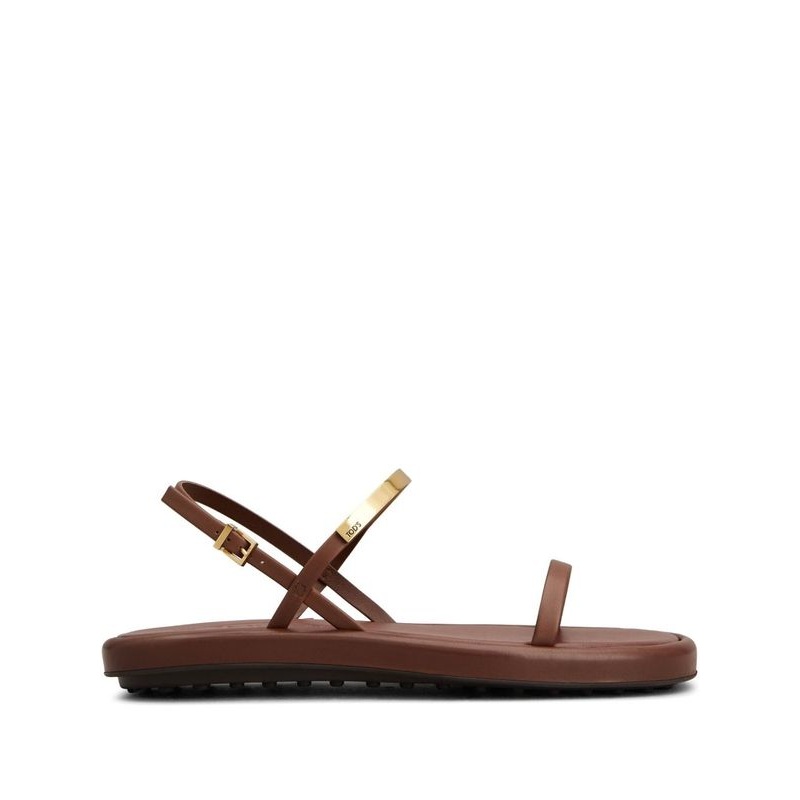 Metal Logo Decoration Leather Sandals