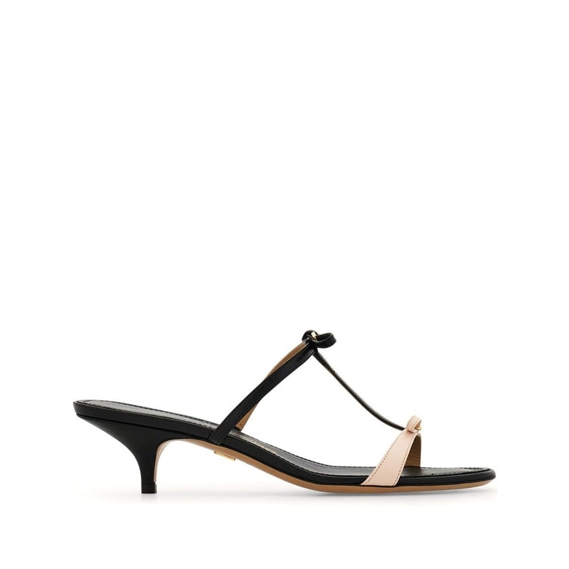 Bow Ornament Leather Sandal Heels