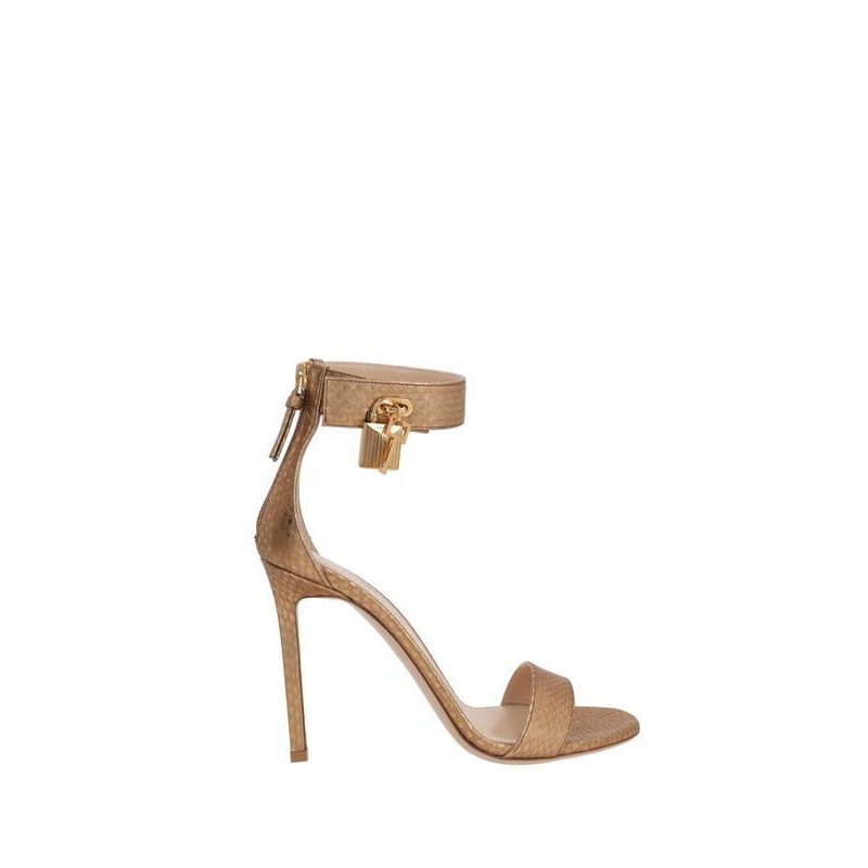 Charm Detail Leather Sandal Heels