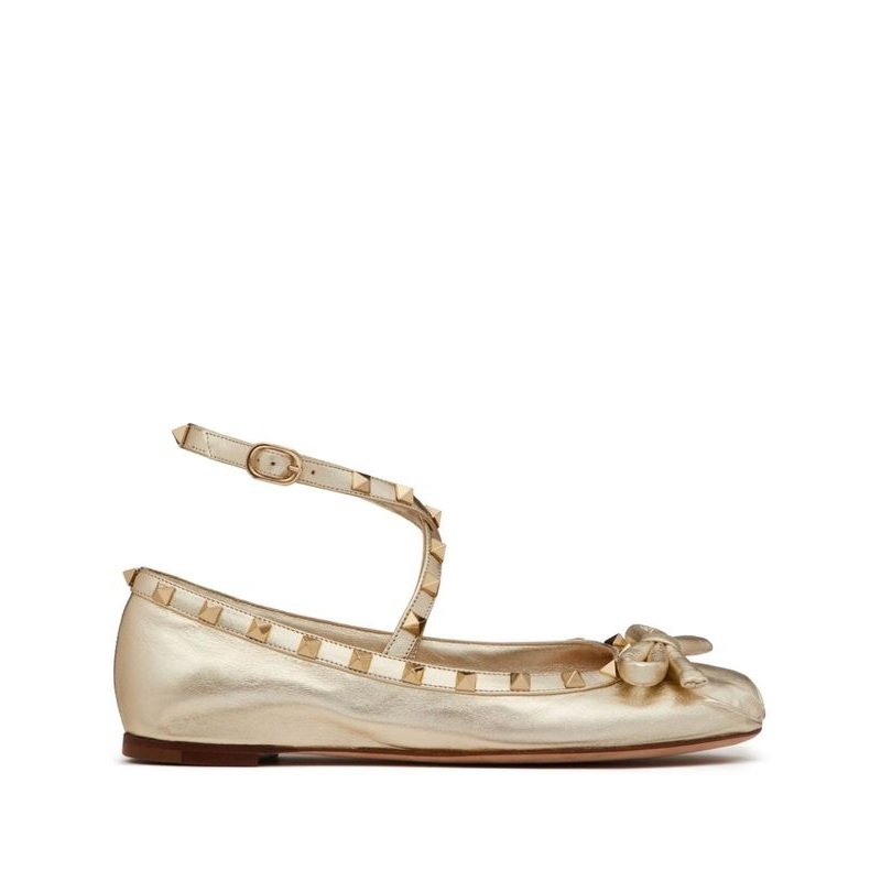 Rockstud Bow Leather Flat
  Shoes