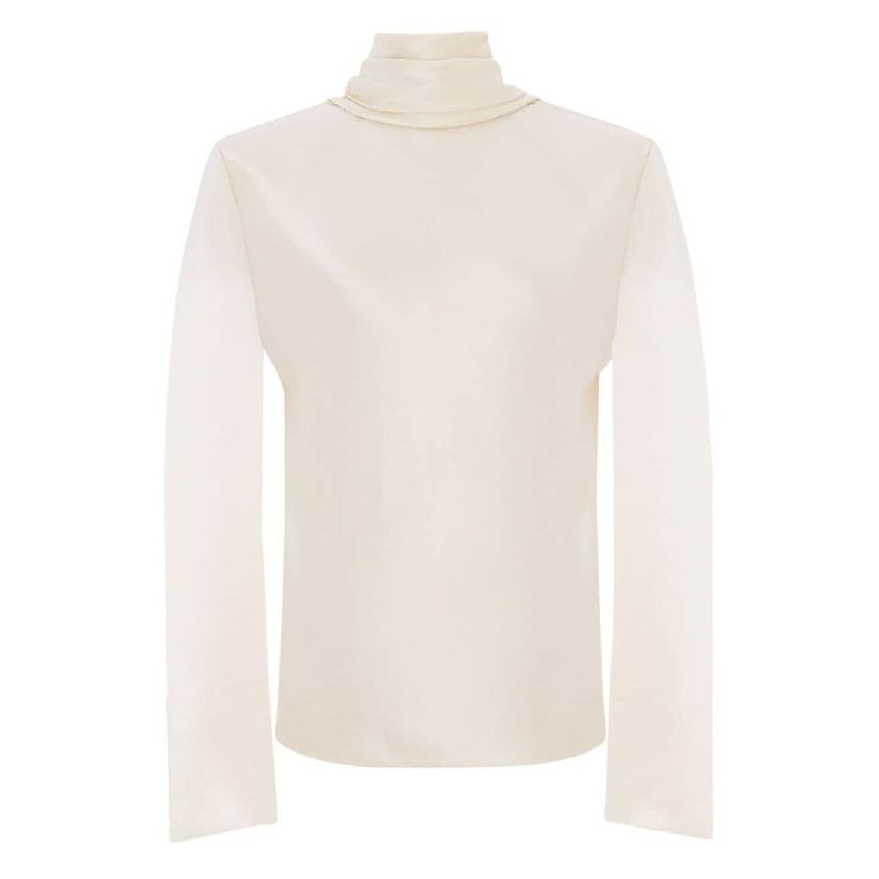 High-Neck Silk Crepe Blouse|38