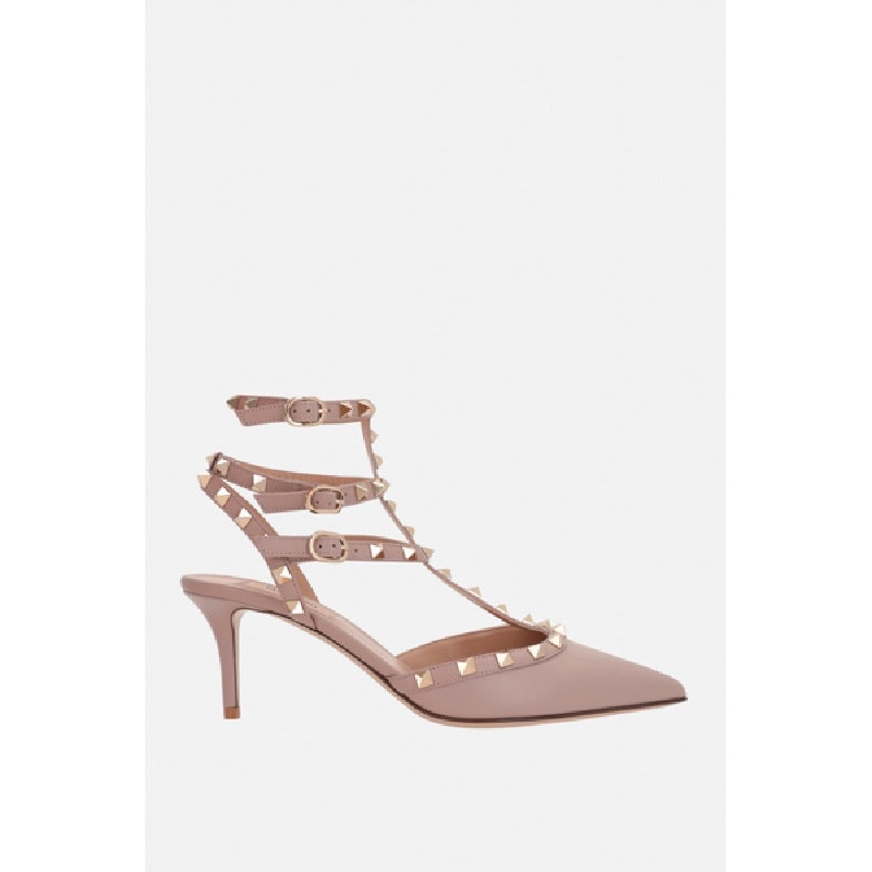 Rockstud Strappy Leather Sandal Heel