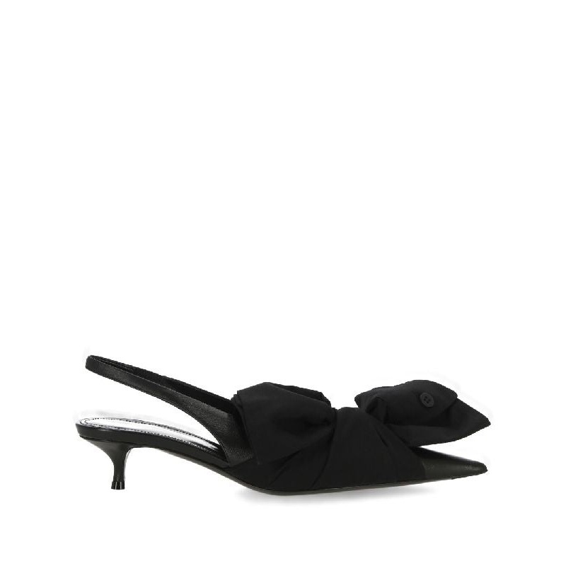 Knife Bow Leather Slingback Heel