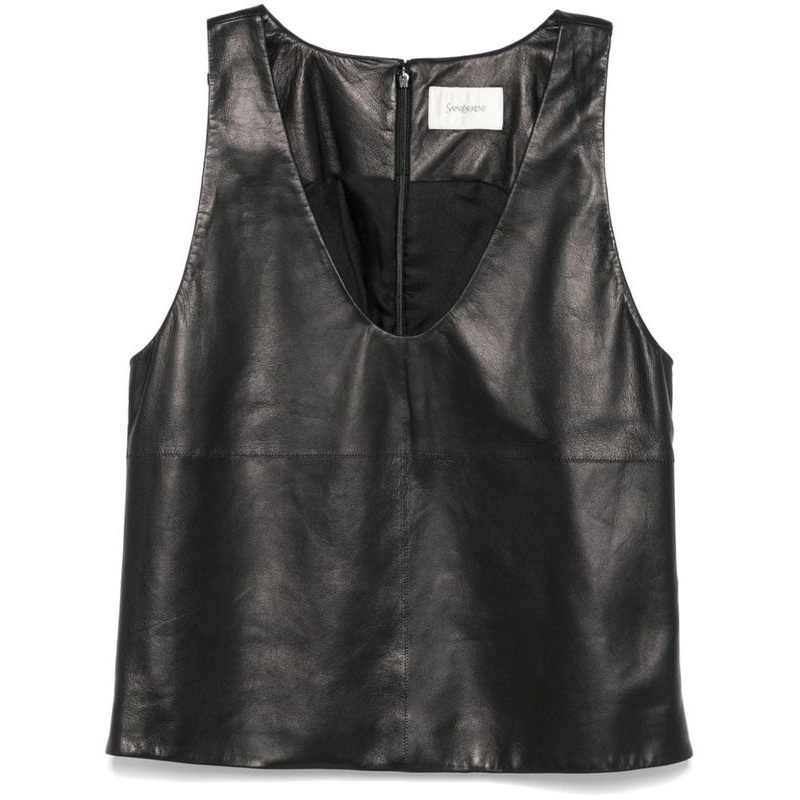 Black Leather Sleeveless Top|40