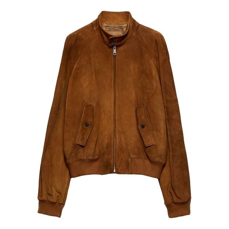 Back Triangle Logo High-Neck Leather Jacket