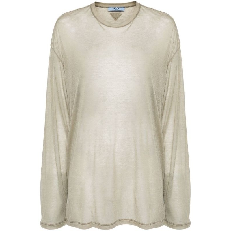 Back Triangle Logo Semi-Sheer Long Sleeve Top