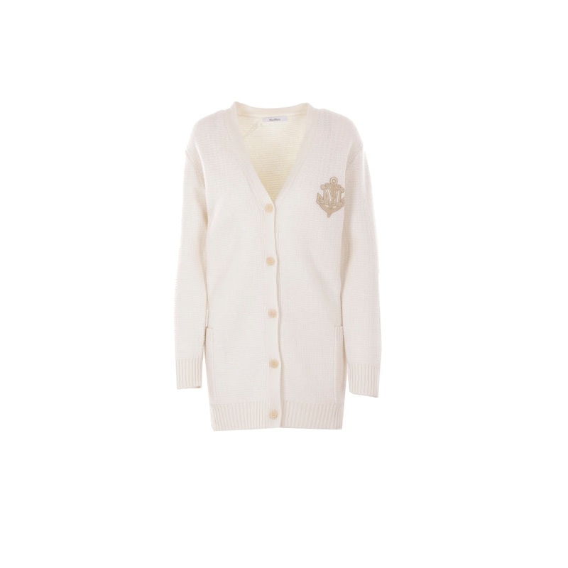 Logo Embroidery Wool Cashmere Long Cardigan