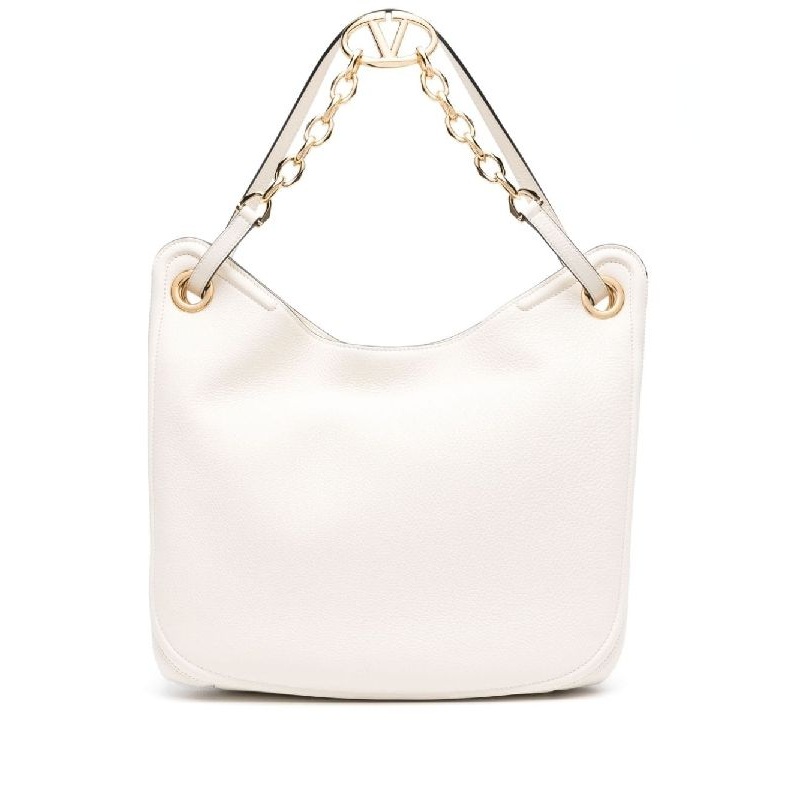 V Logo Chain Leather Tote Bag|OS