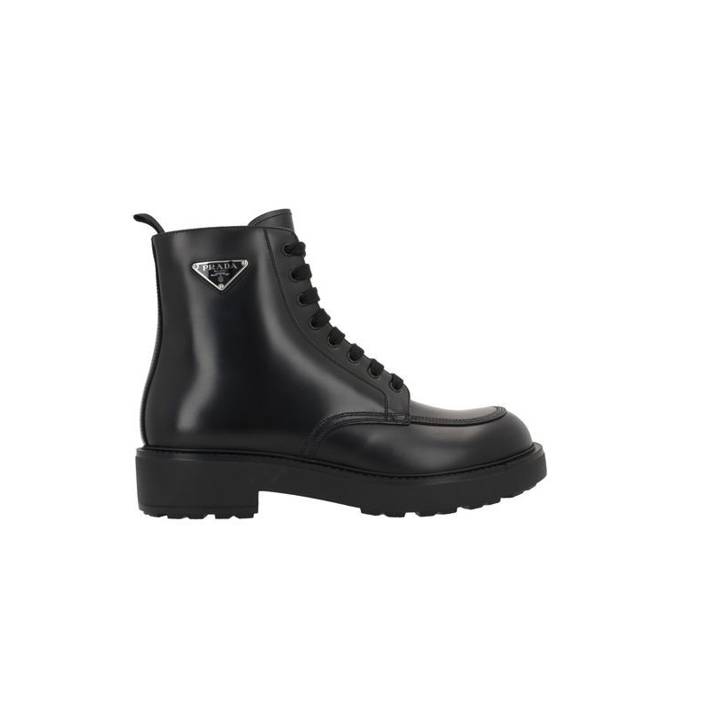 Triangular Logo Leather Lace-up Boots