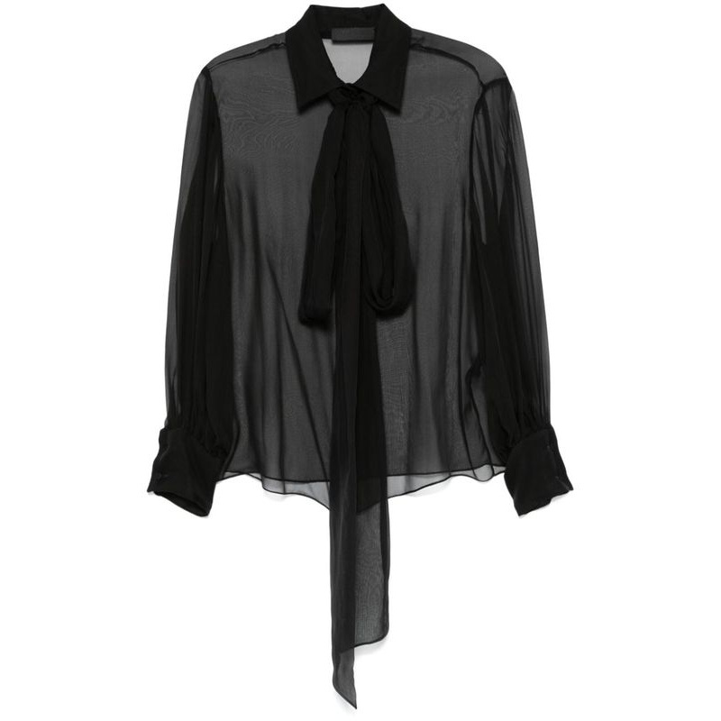 Bow Neck Silk Sheer Shirt|42