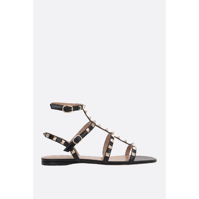 Rockstud Leather Flat Sandal|36.5