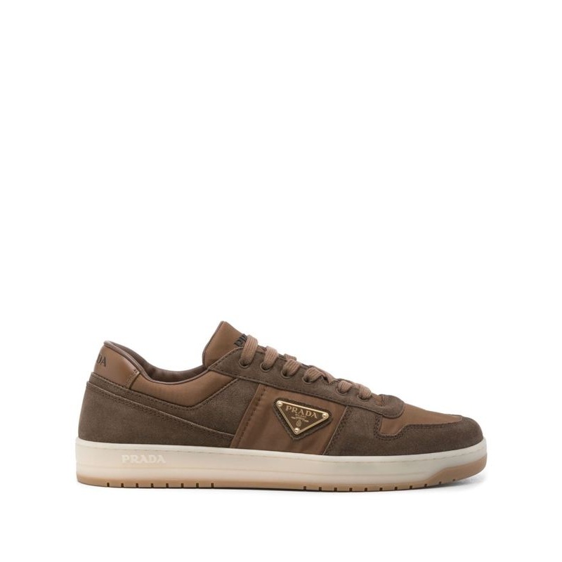 Triangle Logo Vintage Effect Leather Low-Top Sneakers